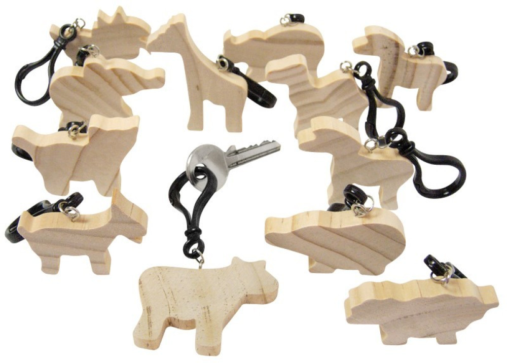 Holzfiguren Tiere Schlüsselanhänger 12er Set 4